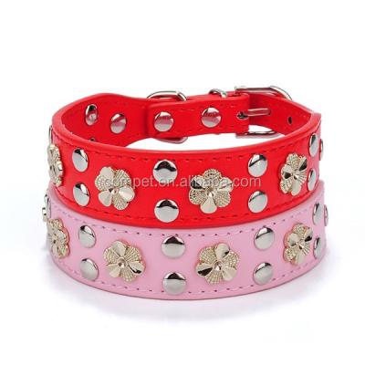 China Rhinestone Buckle or Plain Elegant Buckle Metal Flower Studded Pet Collars Dog Collars for sale