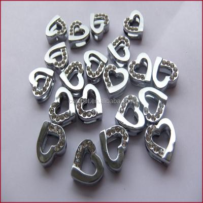 China ALLOY Special Price 10mm Half Rhinestone Heart Slide Charm For Pet Collar for sale