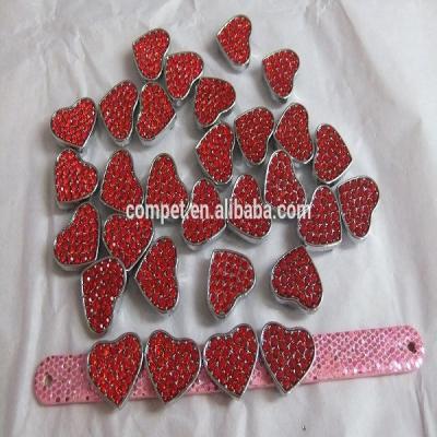 China ALLOY Product And Wholesale Zinc Alloy Red Rhinestone 10mm Slide Heart Charms for sale