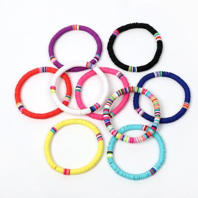 China BOHEMIA Bohemian Fashion Mixed Color Polymer Clay 6mm Elastic Rope Bracelet for sale