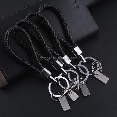 China Creative High-Grade Leather Car Leather Strap Beautifully Rope Metal Key Ring Key Chain for sale