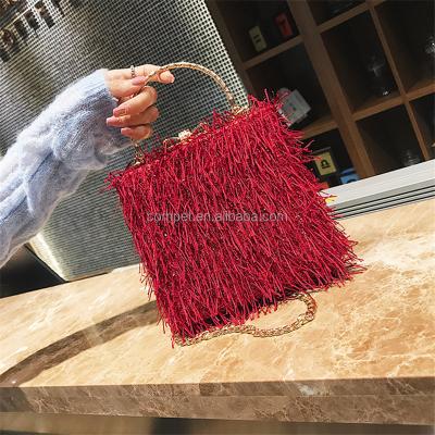 China Shoulder bag fashion plush clip mouth chain bag female cross square shoulder bag for sale