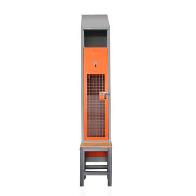 China Locker With Seat Slope Top 1 Compartment 3 Section Wire Mesh Door Personal Storage Steel Metal Locker With Seat for sale