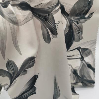 China New design anti-static polyester QIHANG flower printing 50D digital satin chiffon fabric for women's dresses for sale