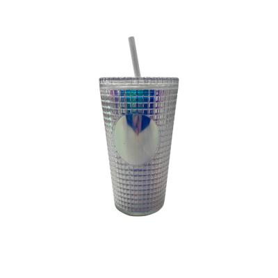 China 16oz Yes Popular Studded Tumbler Double Wall Plastic Purple Light Blue Black Matte Studded Tumbler With Straw for sale