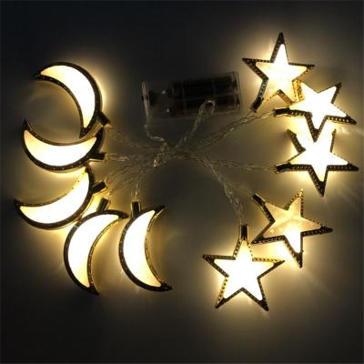 China Wholesale Indoor Outdoor Led Ramadan Lights Iron Star Moon Lamp String Muslim Outdoor Courtyard Decoration Room for sale