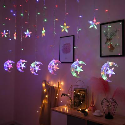 China LED Moon Star Curtain Lights Star Ramadan For Home Holiday Party Led Light Decorative Led Star Moon Windows Curtain Lights for sale