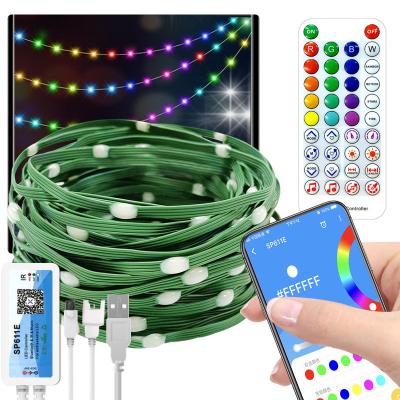 China 5V Dark Green Leather Magic String Lights Solar Powered USB APP Infrared Remote Control Christmas Decoration for sale