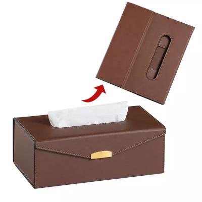 China Modern Leather Napkin Light Luxury Foldable Holder Box Lid Tissue PU For Living Room Kitchen Desktop Tissue Boxes for sale