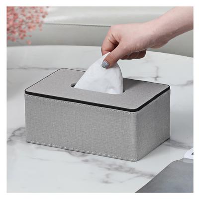 China MAVOBO Style Minimalist Elegant Tissue Box Household Living Room Leather Tissue Paper Box Cover Gray Linen Finish Leather Material for sale