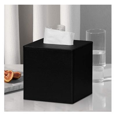 China 2022 New Arrival Light Luxury Bathroom Bedroom Office Use Tissue Box Lid With Magnetic Bottom Square PU Leather Tissue Box Holder for sale