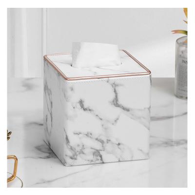 China 2022 New Arrival Style Light Luxury Luxury Marbling Texture Leather Tissue Box Cover With Magnetic Bottom Square PU Tissue Box Leather Holder for sale