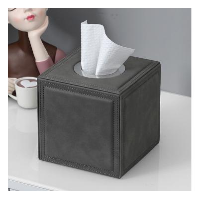 China MAVOBO Retro Light Luxury Nordic Style Square Tissue Box Decorative Leather Holder With Stainless Buckle Tissue Desk Box Lid for sale