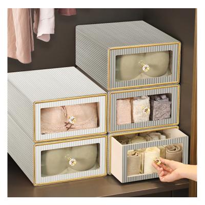 China MAVOBO Leather Household Closet Panties Underwear Organizer Jars Bra Three-in-One Compartment Drawer Storage Box for sale