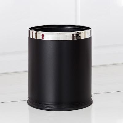 China Hotel Sustainable Guest Room Trash Can Household Fireproof Toilet Uncovered Double Layer Black Paint Trash Can for sale