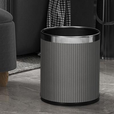 China Commercial Style Office Home Use 10L Waste Bin Sustainable Luxury Leather Surface With Metal Edge Double Layer Garbage Bin Bin for sale