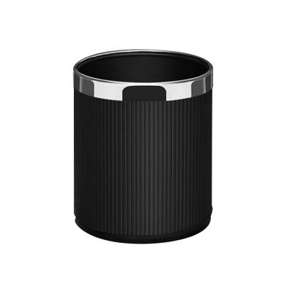 China Luxury Office Home Durable 10L Garbage Bin Hot Sale Indoor Leather Surface With Metal Edge Double Layer Trash Can Waste Basket for sale