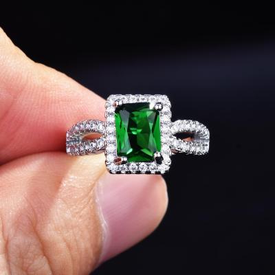 China The Other Treasure Inlaid Ring Female Open Engagement Color Emerald Green Decor Square Princess Ring European And American Fashion for sale