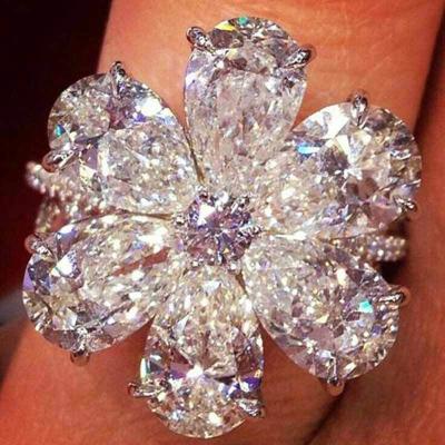 China Big Flower Luminous D.C.A. CZ Crystal Engagement Rings For Women Crystal Zircon Finger Ring Exquisite Jewelry Fashion Luxury Gift for sale