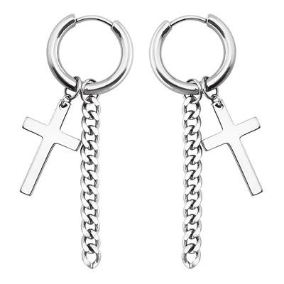 China Wholesale Men's Earring Cross Earring Vintage Stailess Sliver Waterproof Cheap Jewelry Steel Cuban Chain Earrings for sale