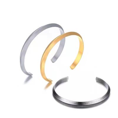 China Other antique open couples gold-plated smooth titanium steel bangle bracelet simple atmosphere can be engraved for sale