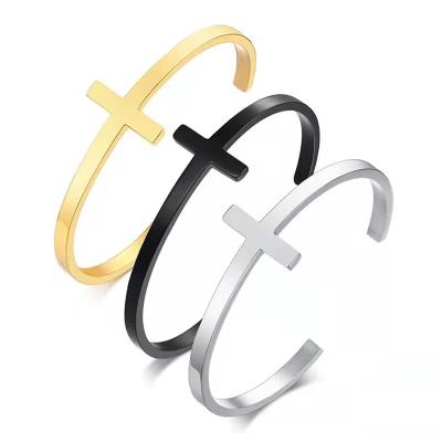 China Hot Selling Vintage Hip Hop Men's Bracelet Personalized Simple Open Cross Bracelet Engravable Diy Bangle Jewelry Blank Wholesale for sale