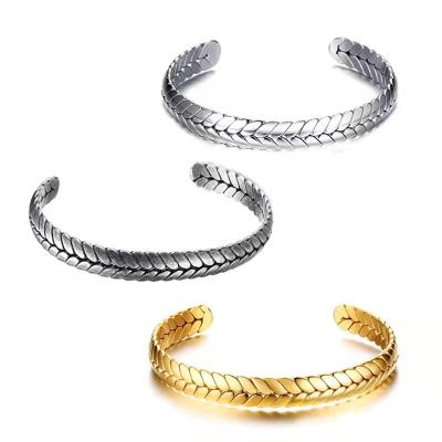 China 8MM Stainless Steel Water Bangle Fashionable Simple Wheat Safe Ear Open Bracelets Vintage Ladies Bangle Woman Jewelry for sale