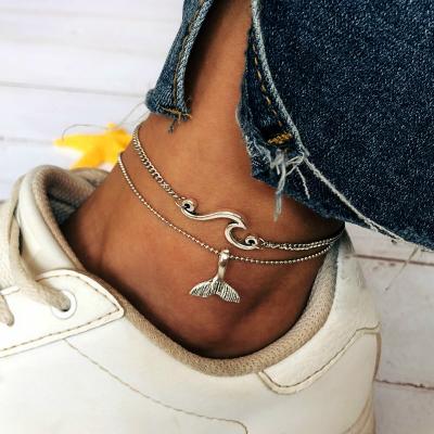 China Women Foot Jewelry Wave Bohemian Mermaid Tail Multilayer Dangle Anklets For Women Beach Charm Sandals Anklets Barefoot Foot Jewelry Set for sale