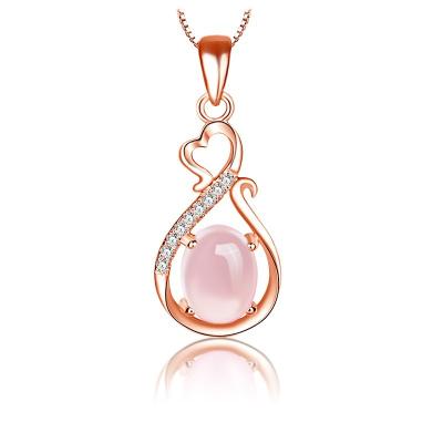 China Attractive Soft Pink Crystal Love Heart Necklace Pendant Rose Gold Plated Heart Pendant for Women Fashion Jewelry Romantic Accessories for sale