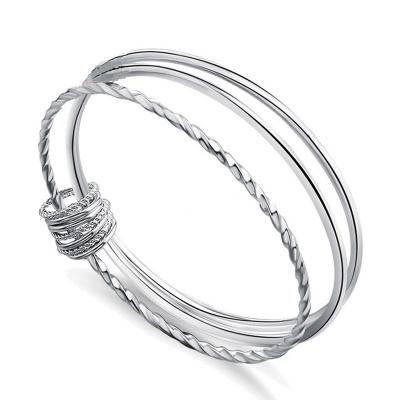 China Retro Fashion Jewelry Retro Fashion Silver Plated Three Circles Bangle Bracelet Simple Glossy Temperament Lady Bracelet For Women Jewelry for sale