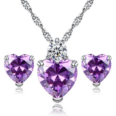 China Fashion Trendy Crystal Zircon Heart Stud Earrings Crystal Jewelry Set Necklace Earrings Elegant CZ Crystal Jewelry Set Love Heart Set For Women for sale