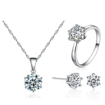 China CLASSIC Fashion Jewelry Set CZ Crystal Stud Earrings Silver Plated Crystal Zircon Ring Earrings Necklace Jewelry Set For Women for sale