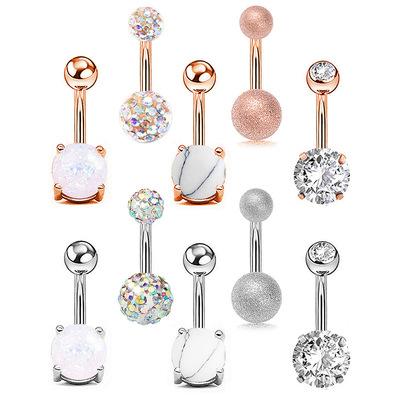 China Cute New Style Amazon Wholesale Hot Selling 5 Pairs/Set Zircon Belly Button Rings Sets Stainless Steel Piercing Jewelry for sale