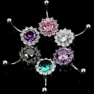 China Cute Multicolor Body Jewelry Anti Allergy Cute AAA Zircon Pattern Charm Ladies Accessories Sexy Simple Navel Rings Surgical Steel for sale