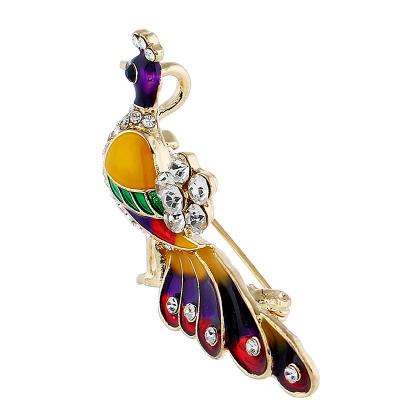 China Rhinestone Crystal Trendy Elegant Peacock Brooch Crystal Rhinestone Brooch Pin Scarf colorful dress lapel Pin Suit Corsage for women enamel jewelry for sale