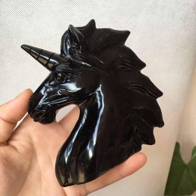 China China hot sale carved natural black obsidian crystal carving unicorn carving craft for gift and decoration for sale