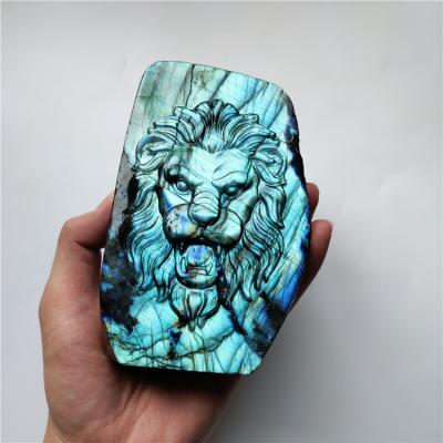 China China Natural Stone Labradorite Carving Labradorite Lion Animal Carving for sale