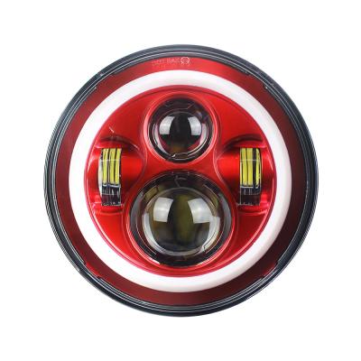 China Red Round LED Aluminum Headlight DRL Hi/Lo WUKMA 7inch Beam Kits For Motorcycle Jeep Wrangler JK for sale