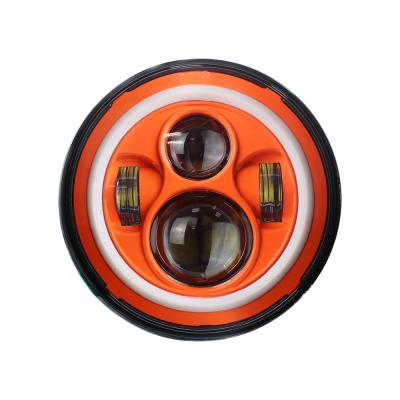 China Orange Round LED Aluminum Headlight DRL Hi/Lo WUKMA 7inch Beam Kits For Motorcycle Jeep Wrangler JK for sale