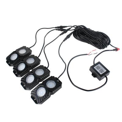 China Most Vehicles Product Universal Blue-tooth RGB Led Controller Lighting 4 RGB Led Rock Light Led Work Light for sale