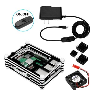 China Raspberry pi 3 Kit Case with fan, 3Pcs heatsinks, 5V 3A power supply with on/off switch LA022 for sale