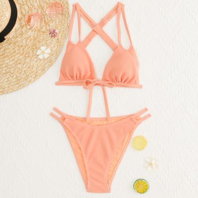 China 2021 Breathable Copyright Design Logo Label Custom Cutout Label Ribbed Orange Swimwear Shipping Within 24 Hours for sale