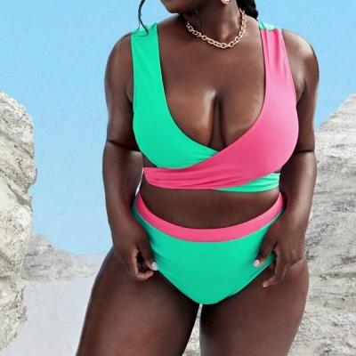 China 2021 Breathable Plus Size Custom Swimwear Amazon Tag Logo Logo High Waist Swimsuit With Front Cross Back Support Swimwear OEM for sale