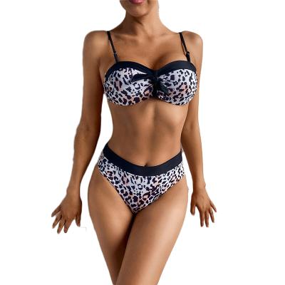 China Amazon Breathable 2021 Custom Logo Label Tag High Waisted Leopard Swimsuit Bikini Set for sale