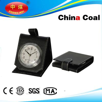 China Folding Black Leather Alarm Clock Portable Artware for sale