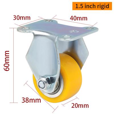 China Yellow Small Rigid Casters Aluminum Caster Wheels 1.5 Inch 38mm for sale