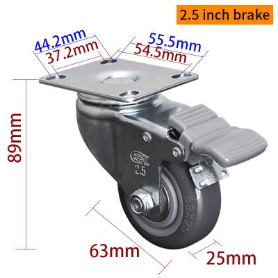 Cina EDL Light Duty 2,5 pollici 80 kg Plate TPU Caster per tipo rigido, girevole e freno in vendita