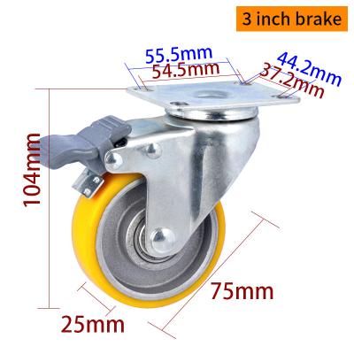 China Yellow TPU Tread Light Duty Casters 3 Inch Swivel Plate Casters for sale