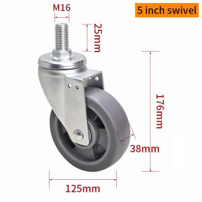 China EDL Medium Duty TPE Caster 5 polegadas 200 kg com rosca por giro e freio tipo 665S-56 à venda