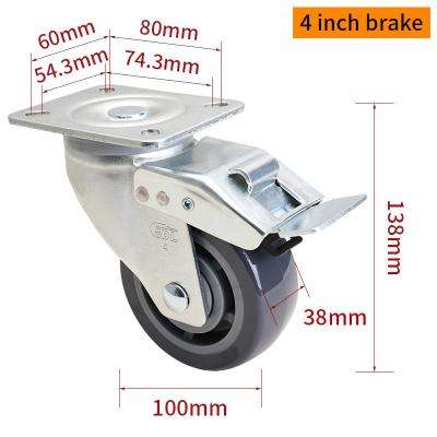 China EDL Medium Duty 4inch Caster TPU Plate por tipo rígido, giratório e freio 250kg à venda